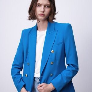 Zara XS Women's Vibrant Blue Double-Breasted Blazer